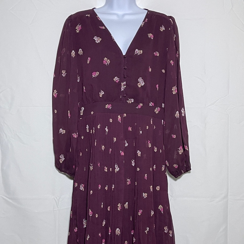 Ann Taylor Floral Pleated Purple Dress Size 4